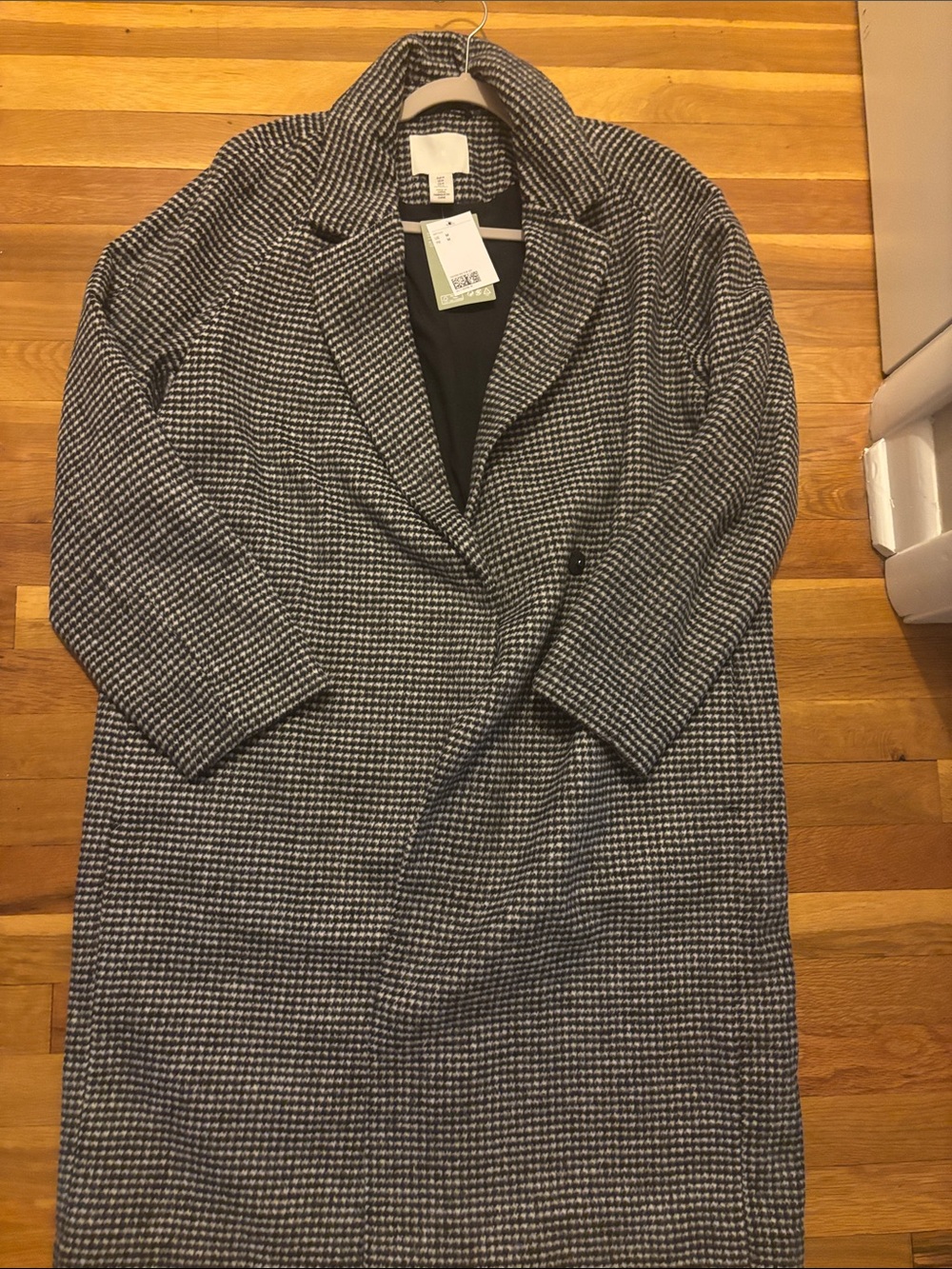 NWT H&M Black & White Houndstooth Long Coat